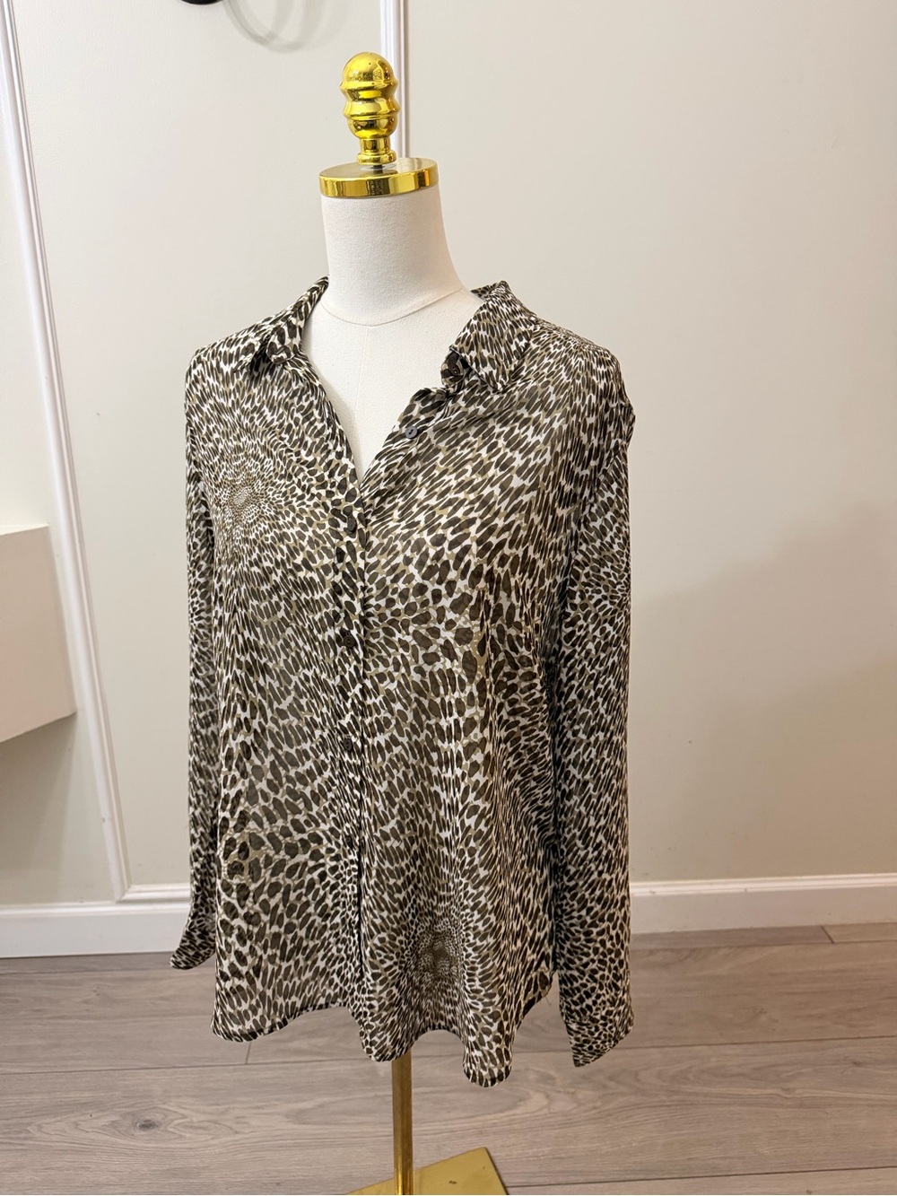 Liverpool Los Angeles Animal Print Button Down Blouse Brown Size L - Picture 2 of 7